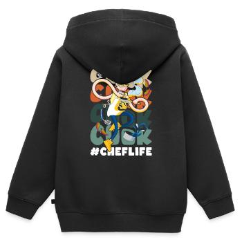 Chef Restaurant Chef étoilé - Sweat Premium à capuche zippé enfant bio - noir - Dos - AI Model Kid Male (0cm)