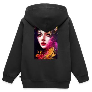 Frau mit Farbkleksen - Kinder Premium Organic Zip Hoodie - Schwarz - Hinten - AI Model Kid Male (0cm)