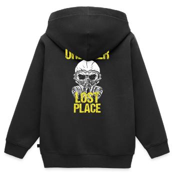 Don urbain Lost Place - Sweat Premium à capuche zippé enfant bio - noir - Dos - AI Model Kid Male (0cm)