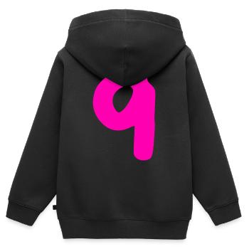 9 ans anniversaire rose - Sweat Premium à capuche zippé enfant bio - noir - Dos - AI Model Kid Male (0cm)