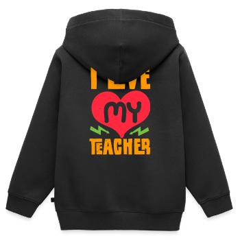 ICH LIEBE MEINEN LEHRER - Kinder Premium Organic Zip Hoodie - Schwarz - Hinten - AI Model Kid Male (0cm)