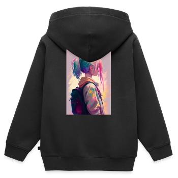 T-shirt Anime Fille Pastel Fille - Sweat Premium à capuche zippé enfant bio - noir - Dos - AI Model Kid Male (0cm)
