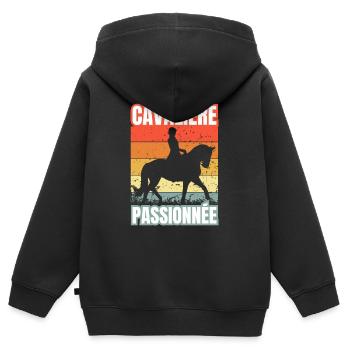 cavalière passionnée - Sweat Premium à capuche zippé enfant bio - noir - Dos - AI Model Kid Male (0cm)