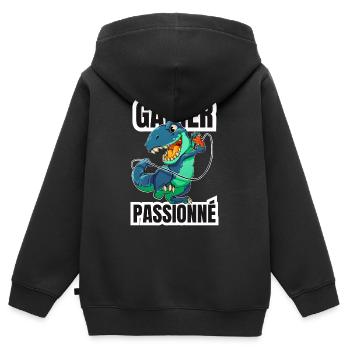 gamer passionné - Sweat Premium à capuche zippé enfant bio - noir - Dos - AI Model Kid Male (0cm)