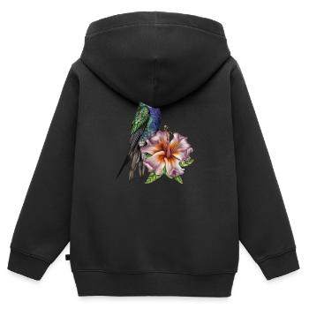 Niedlicher Kolibri Vogel mit Blume - Kinder Premium Organic Zip Hoodie - Schwarz - Hinten - AI Model Kid Male (0cm)