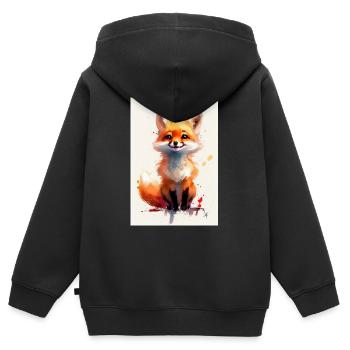 Aquarelle d’animal renard renard - Sweat Premium à capuche zippé enfant bio - noir - Dos - AI Model Kid Male (0cm)