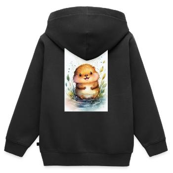 Biber Tier Watercolor Cute - Kinder Premium Organic Zip Hoodie - Schwarz - Hinten - AI Model Kid Male (0cm)