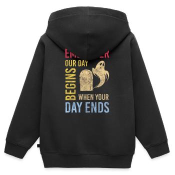 Vocation de pompes funèbres - Sweat Premium à capuche zippé enfant bio - noir - Dos - AI Model Kid Male (0cm)