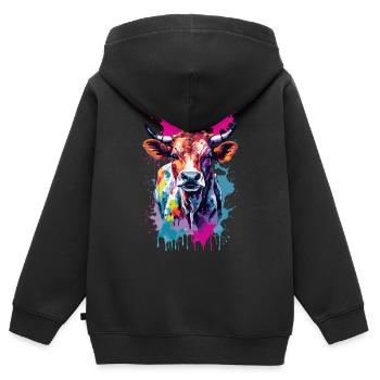 Ko Bauernhaus bunt in Aquarellen. Illustration - Kinder Premium Organic Zip Hoodie - Schwarz - Hinten - AI Model Kid Male (0cm)