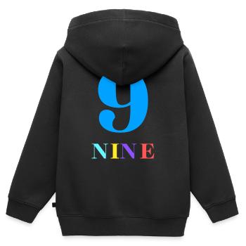 Neun-9-jähriges Jubiläum - Kinder Premium Organic Zip Hoodie - Schwarz - Hinten - AI Model Kid Male (0cm)