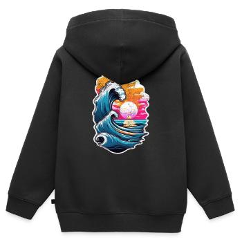 vague - été - vacances - vintage - Sweat Premium à capuche zippé enfant bio - noir - Dos - AI Model Kid Male (0cm)