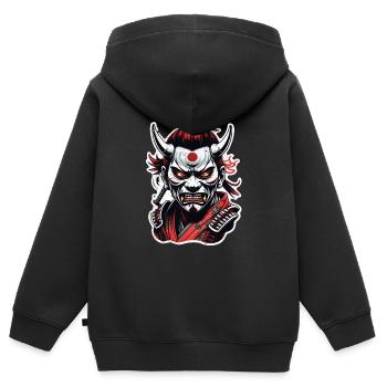 guerrier samourai - japon - demon - Sweat Premium à capuche zippé enfant bio - noir - Dos - AI Model Kid Male (0cm)