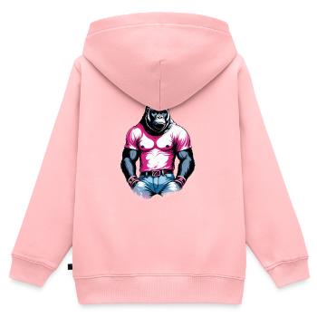 Boxe Boxeur Gorille - Sweat Premium à capuche zippé enfant bio - rose - Dos - AI Model Kid Female (0cm)
