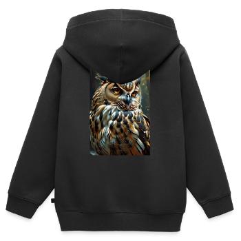Eule / Uhu im Wald - Kinder Premium Organic Zip Hoodie - Schwarz - Hinten - AI Model Kid Male (0cm)