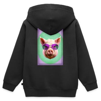Cool and cute pig with violet sunglasses - Kids Premium Organic Zip-up Hoodie - black - Back - AI Model Kid Male (0cm)