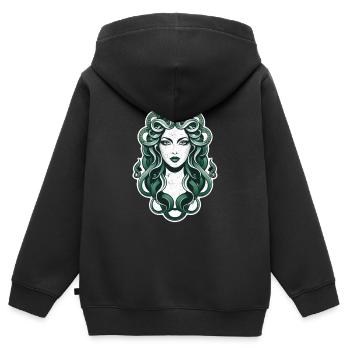 medusa mythologie grecque monstre - Sweat Premium à capuche zippé enfant bio - noir - Dos - AI Model Kid Male (0cm)
