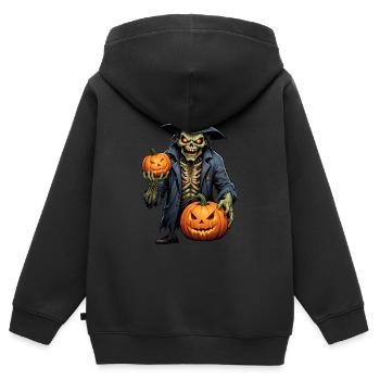 Zombie Joyeux Halloween Citrouilles effrayantes - Sweat Premium à capuche zippé enfant bio - noir - Dos - AI Model Kid Male (0cm)