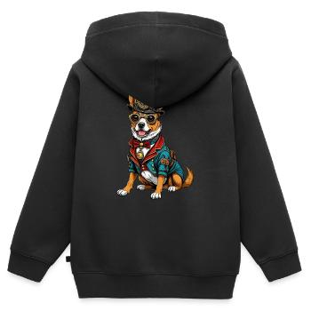 Chien steampunk - Sweat Premium à capuche zippé enfant bio - noir - Dos - AI Model Kid Male (0cm)