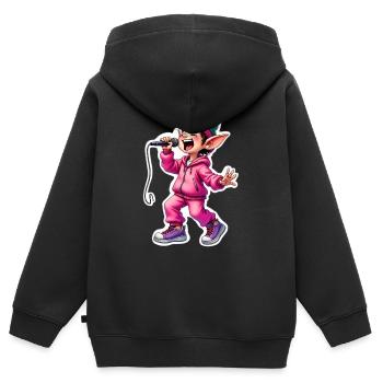 Adorable Elfe Rappeur au Jogging Rose - Sweat Premium à capuche zippé enfant bio - noir - Dos - AI Model Kid Male (0cm)