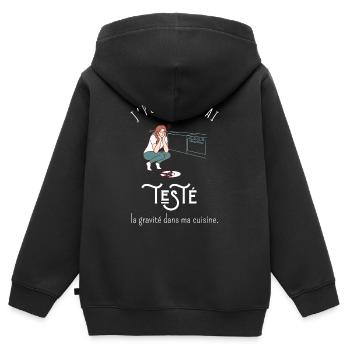 J’peux pas j’ai testé la gravité dans ma cuisine - Sweat Premium à capuche zippé enfant bio - noir - Dos - AI Model Kid Male (0cm)
