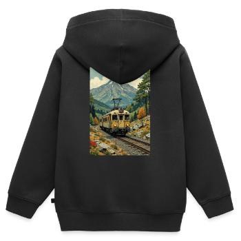 Retro Zug Bild - Kinder Premium Organic Zip Hoodie - Schwarz - Hinten - AI Model Kid Male (0cm)