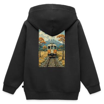 Retro Zug Bild - Kinder Premium Organic Zip Hoodie - Schwarz - Hinten - AI Model Kid Male (0cm)