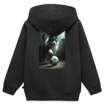 Katze Fußball Realistisch - Kinder Premium Organic Zip Hoodie - Schwarz - Hinten - AI Model Kid Male (0cm)