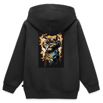 Katze Headphones Kopfhörer Musik - Kinder Premium Organic Zip Hoodie - Schwarz - Hinten - AI Model Kid Male (0cm)