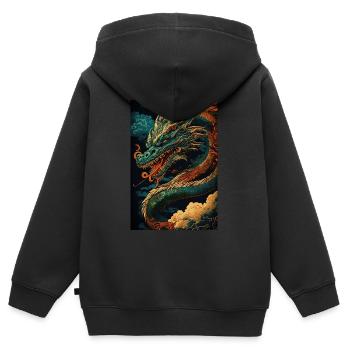 Dragon japonais Dragon chinois - Sweat Premium à capuche zippé enfant bio - noir - Dos - AI Model Kid Male (0cm)