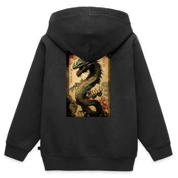 Dragon japonais Dragon chinois - Sweat Premium à capuche zippé enfant bio - noir - Dos - AI Model Kid Male (0cm)