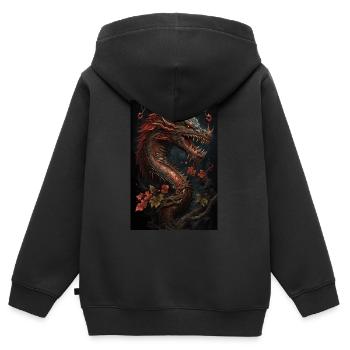 Dragon japonais Dragon chinois - Sweat Premium à capuche zippé enfant bio - noir - Dos - AI Model Kid Male (0cm)