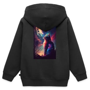 Wunderland Cosmos Katze Nachthimmel Weltraum - Kinder Premium Organic Zip Hoodie - Schwarz - Hinten - AI Model Kid Male (0cm)