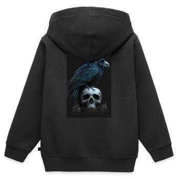 Rabe sitz auf Schädel Totenkopf - Kinder Premium Organic Zip Hoodie - Schwarz - Hinten - AI Model Kid Male (0cm)