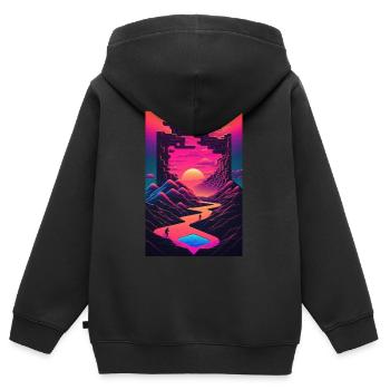 Retro Gaming Gamer Futuriste - Sweat Premium à capuche zippé enfant bio - noir - Dos - AI Model Kid Male (0cm)