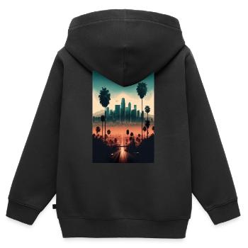 Campagne de Los Angeles Palm Skyline High-Rise - Sweat Premium à capuche zippé enfant bio - noir - Dos - AI Model Kid Male (0cm)