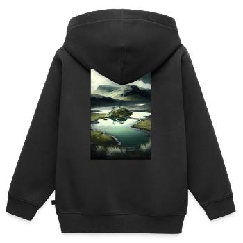 Surrelistische Landschaft Berge Fluss Teich Wiesen - Kinder Premium Organic Zip Hoodie - Schwarz - Hinten - AI Model Kid Male (0cm)
