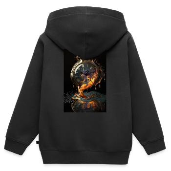 Fusion Montre de Poche Surréaliste - Sweat Premium à capuche zippé enfant bio - noir - Dos - AI Model Kid Male (0cm)