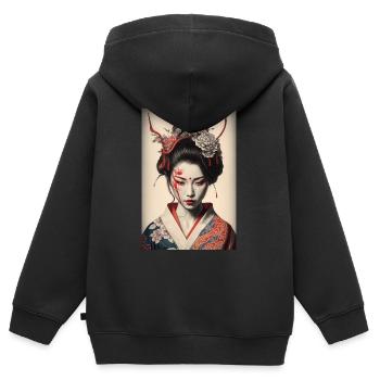 Geisha Portrait Japanisch Kimono Traditionelles - Kinder Premium Organic Zip Hoodie - Schwarz - Hinten - AI Model Kid Male (0cm)