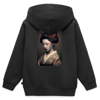 Geisha Portrait Kimono Japonais Traditionnel - Sweat Premium à capuche zippé enfant bio - noir - Dos - AI Model Kid Male (0cm)