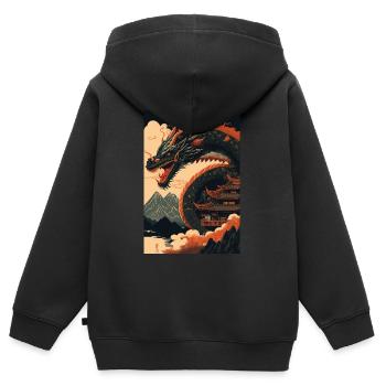 Dragon japonais Dragon chinois - Sweat Premium à capuche zippé enfant bio - noir - Dos - AI Model Kid Male (0cm)