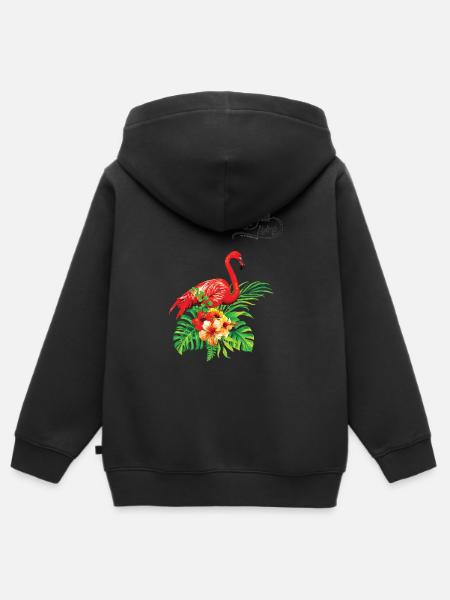 Red Flamingo and Flowers summer design tropical - Sweat Premium à capuche zippé enfant bio - noir