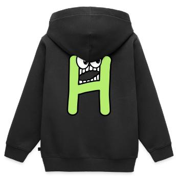 H - letter H with eyes 👀 - Kids Premium Organic Zip-up Hoodie - black - Back - AI Model Kid Male (0cm)