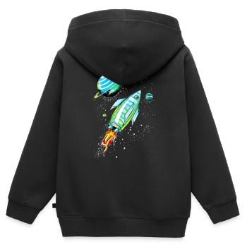Fusée dans l'espace - Sweat Premium à capuche zippé enfant bio - noir - Dos - AI Model Kid Male (0cm)