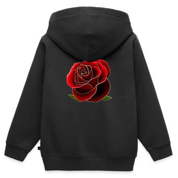 Red rose, blossom with shiny edges, 3D optics - Kids Premium Organic Zip-up Hoodie - black - Back - AI Model Kid Male (0cm)
