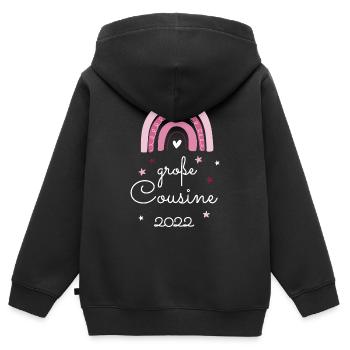 Große Cousine 2022 / Regenbogen / Big Cousin - Kinder Premium Organic Zip Hoodie - Schwarz - Hinten - AI Model Kid Male (0cm)