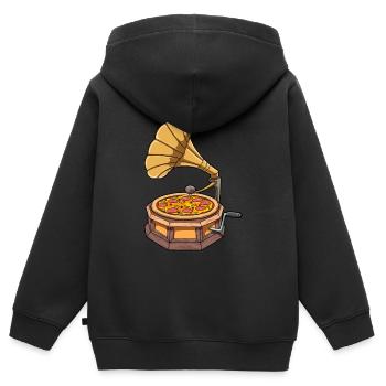 Lustiges Pizza Grammophon Schallplattenspieler - Kinder Premium Organic Zip Hoodie - Schwarz - Hinten - AI Model Kid Male (0cm)