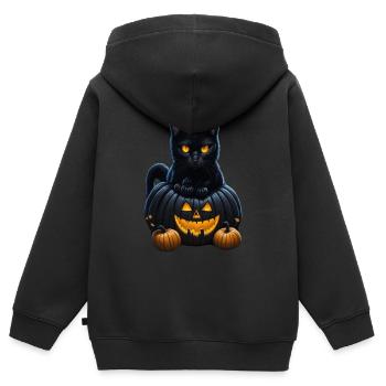 cute halloween cat sitting on a pumpkin - Kinder Premium Organic Zip Hoodie - Schwarz - Hinten - AI Model Kid Male (0cm)