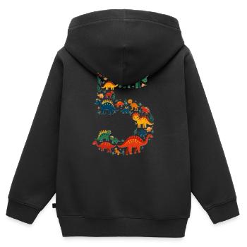 5ème anniversaire Dino Enfant - Sweat Premium à capuche zippé enfant bio - noir - Dos - AI Model Kid Male (0cm)