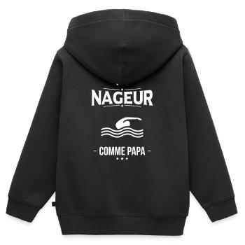 Futur nageur - Comme papa - Cadeau humour - Sweat Premium à capuche zippé enfant bio - noir - Dos - AI Model Kid Male (0cm)