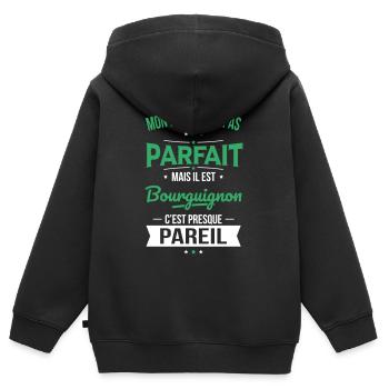 Mon papa n'est pas parfait - Bourguignon - Sweat Premium à capuche zippé enfant bio - noir - Dos - AI Model Kid Male (0cm)